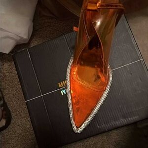 Cape Robbin Orange Heels with Rhinestone Accent